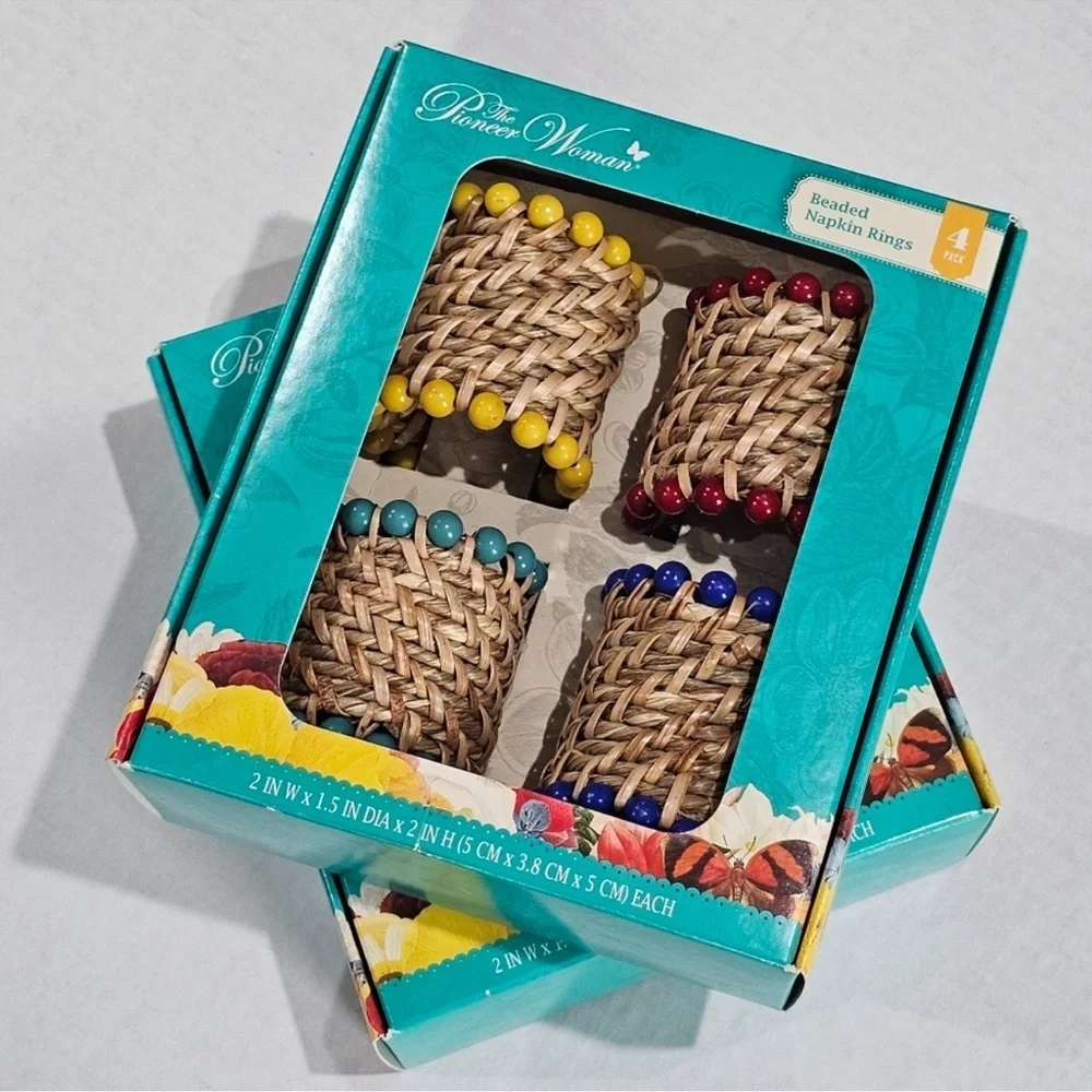 Beaded Rattan Napkin Rings Set of 8 / 2 Boxes Pioneer Woman New boho bohemian